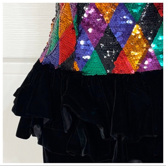 Vintage Julie Duroche for after five sequin velvet peplum dress 80s glam prom - Picture 3 of 9